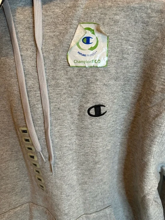 Champion Gray Crewneck Hoodie with Black Lined Hood, Large, NWT - Picture 2 of 6